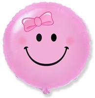Фольгированный шар розовый Смайлик с гелием 45см.